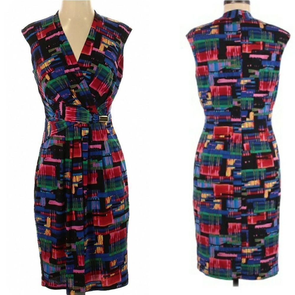 Ellen Tracy Sleeveless Sheath multi color Dress